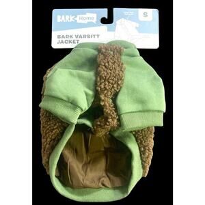 Bark Home Bark Varsity Jacket Green Brown Dog Sweater Snap Buttons‎ Size Small